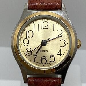 Advance Womens Silver And Gold Brown Leather Fashion Quartz Watch New Battery